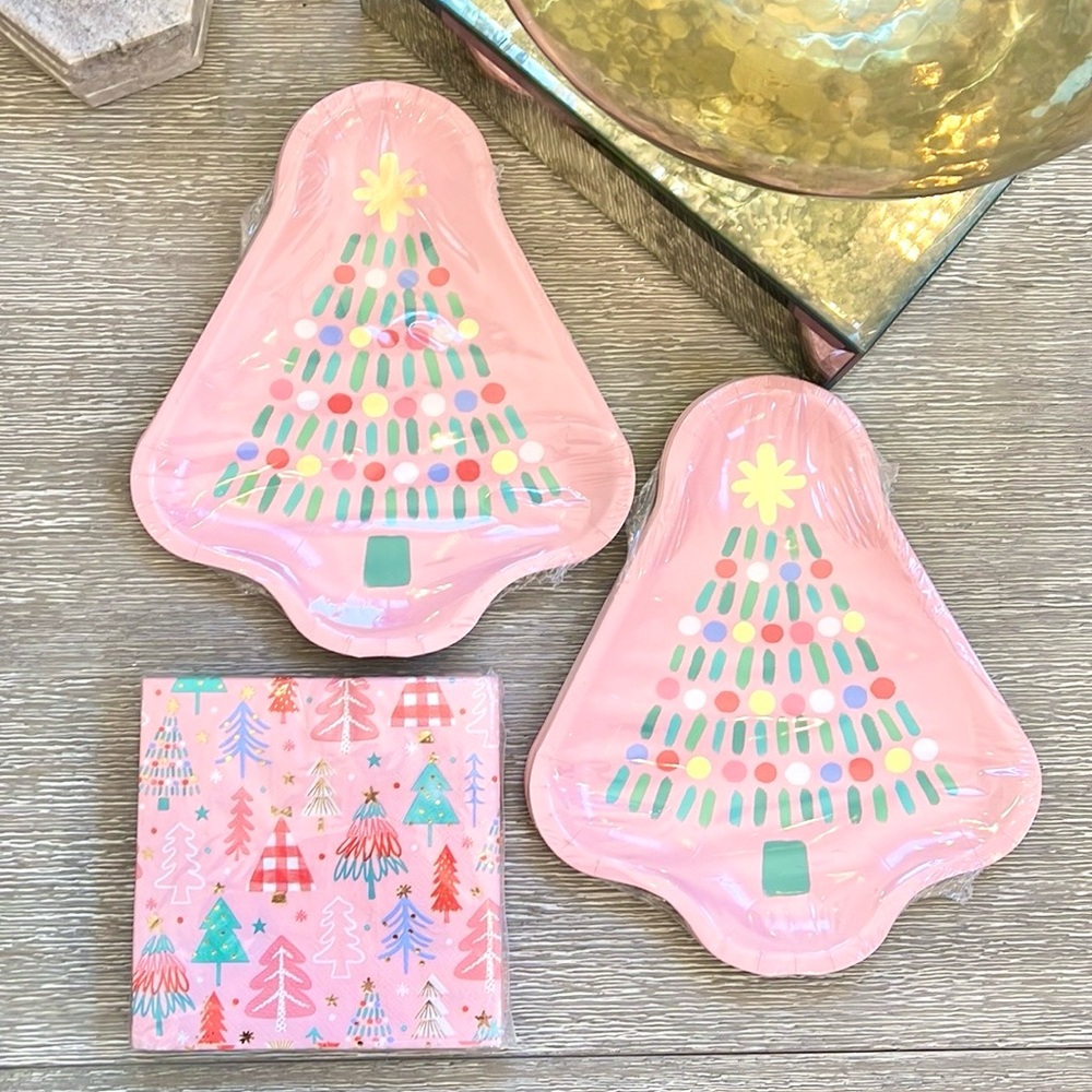 Pink Christmas Tree Plates and Napkins